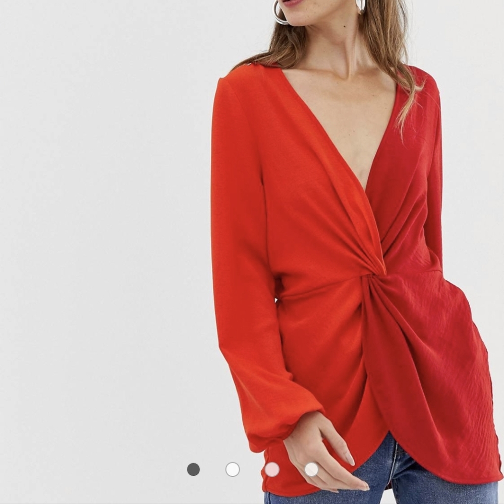 ASOS DESIGN twist front long sleeve top in color block
